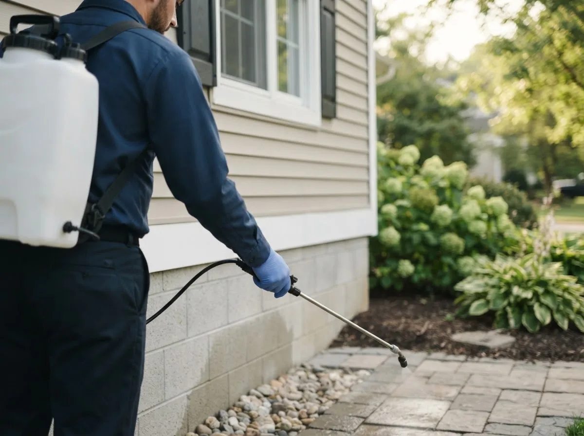 Pest control technician inspecting a home in Elkader, IA